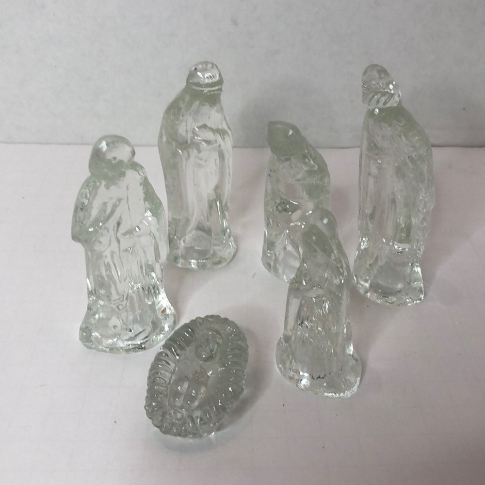 Vintage Clear Glass Nativity Holy Family Wise Men Set of 6 Mary Joseph Jesus